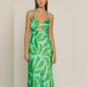 House of Harlow 1960 Vibrant Green Maxi Dress leaf blue